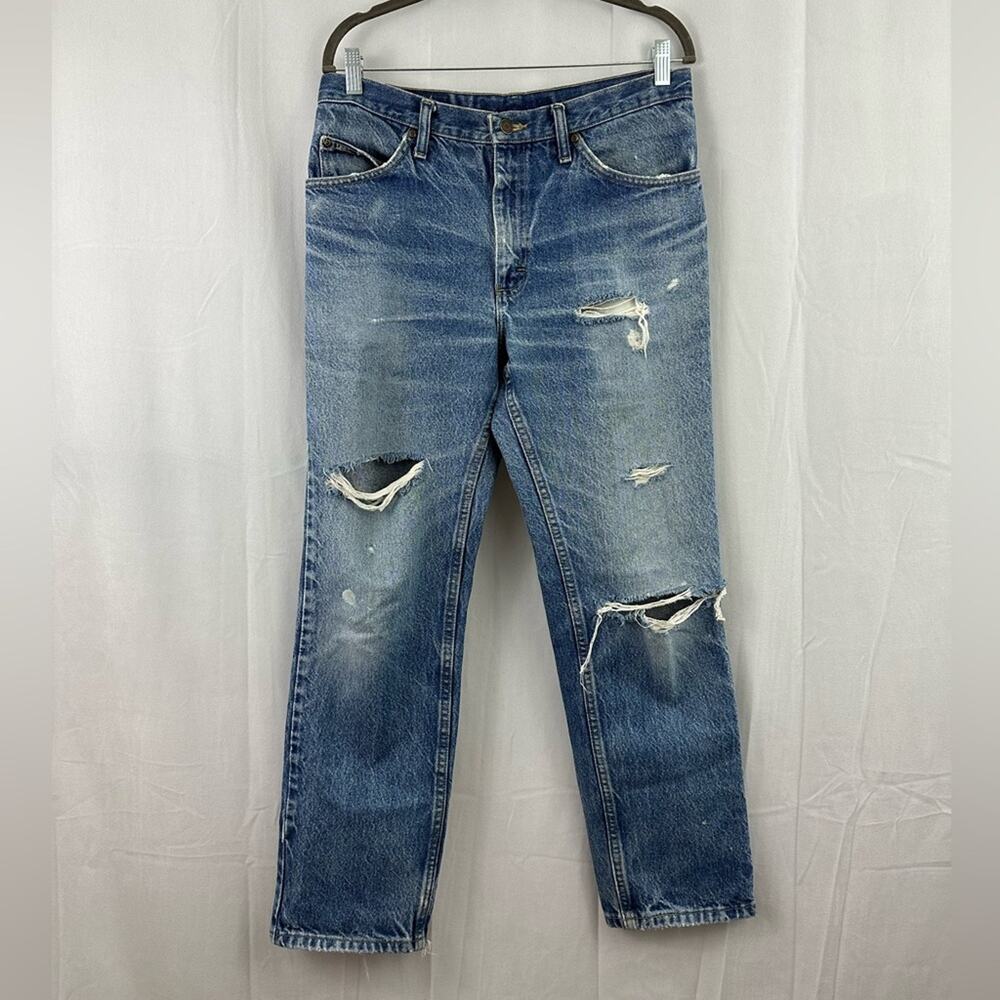 LEE Denim Straight Leg Distressed Medium Wash Jeans Womens Size 31